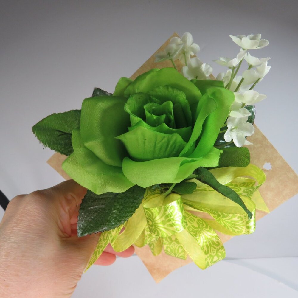 Green Rose Corsage w corsage pin St Patrick's Day #3 Silk Flowers